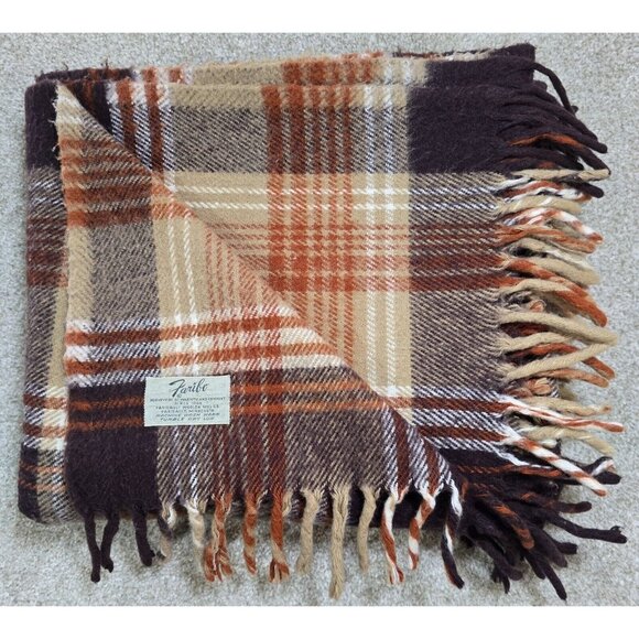 Plaid Wool Throw Blanket - Brown and Tan - Picture 1 of 8
